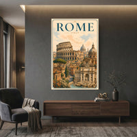 Historic Rome Cityscape Illustration Canvas Print Wall Art, Iconic Italy - Mockup Display 12