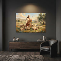 Jesus Christ Good Shepherd Oil Painting Style Canvas Print Wall Art, Inspirational Decor - Mockup Display 12