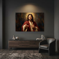 Jesus Christ Portrait Oil Painting Style Canvas Print Wall Art, Inspirational - Mockup Display 12