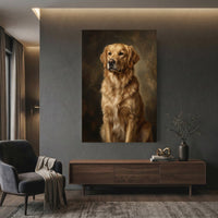Golden Retriever Dog Portrait Oil Painting Style Canvas Print Wall Art, Elegant Decor - Mockup Display 12