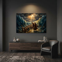 Moses Parting Red Sea Oil Painting Style Canvas Print Wall Art, Dramatic Biblical Scene - Mockup Display 12