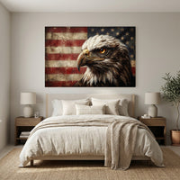 Regal Bald Eagle American Flag Oil Painting Style Canvas Print Wall Art, Rustic Decor - Mockup Display 12