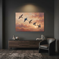 Barn Swallows Sunset Sky Oil Painting Style Canvas Print Wall Art for Nature Lovers - Mockup Display 12
