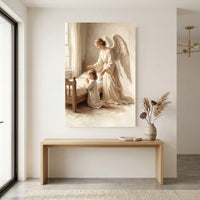 Guardian Angel Child Prayer Oil Painting Style Canvas Print Wall Art Divine - Mockup Display 12