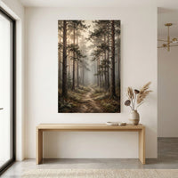 Misty Forest Path Oil Painting Style Canvas Print Wall Art, Nature Landscape - Mockup Display 12