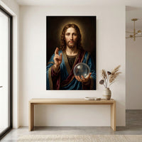 Jesus Christ Salvator Mundi Oil Painting Style Canvas Print Wall Art, Divine - Mockup Display 12