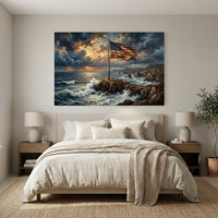 Dramatic American Flag on Rocky Coast Oil Painting Style Canvas Print Wall Art - Mockup Display 12
