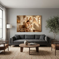 Religious Mother Child and Guardian Angel Oil Painting Style Canvas Print Wall Art - Mockup Display 12
