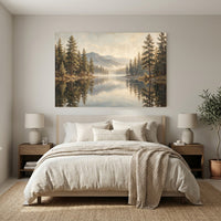 Misty Forest Lake Mountain Landscape Oil Painting Style Canvas Print Wall Art - Mockup Display 12