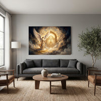 Radiant Angel at Golden Gates Divine Fantasy Canvas Print Wall Art, Heavenly Decor - Mockup Display 12