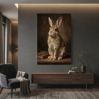 Charming Rabbit Oil Painting Style Canvas Print Wall Art, Rustic Decor - Mockup Display 12