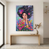 Vibrant Boho Woman & Flowers Canvas Print Wall Art, Expressive Modern Decor - Mockup Display 12