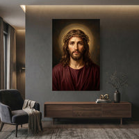 Jesus Christ Crown of Thorns Realistic Spiritual Portrait Canvas Print Wall Art - Mockup Display 12