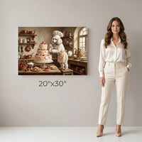 Charming Poodle Chef Decorating Cake Oil Painting Style Canvas Print Wall Art, Kitchen - Mockup Display 12