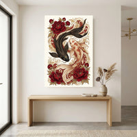 Yin Yang Koi Fish Peony Japanese Art Style Canvas Print Wall Art, Elegant Decor - Mockup Display 12