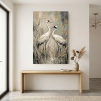 Elegant White Cranes Oil Painting Style Canvas Print Wall Art, Serene Decor - Mockup Display 12