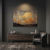 Flock of Birds Full Moon Landscape Oil Painting Style Canvas Print Wall Art for Home - Mockup Display 12