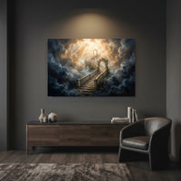 Heavenly Stairway Oil Painting Style Canvas Print Wall Art for Serenity - Mockup Display 12