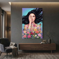 Vibrant Woman with Floral Butterflies Canvas Print Wall Art, Floral Beauty - Mockup Display 12