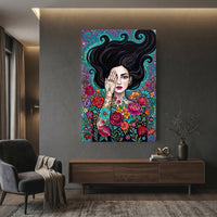 Boho Woman with Floral Tattoos Canvas Print Wall Art, Mystical Decor - Mockup Display 12