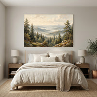 Misty Forest Landscape Oil Painting Style Canvas Print Wall Art, Serene Hills - Mockup Display 12