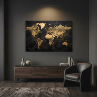 Abstract Golden World Map Textured Canvas Print Wall Art Decor - Mockup Display 12