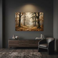 Misty Autumn Forest Path Oil Painting Style Canvas Print Wall Art for Rustic Decor - Mockup Display 12