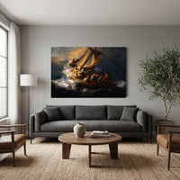 Rembrandt's Storm Sea Galilee Oil Painting Style Canvas Print Wall Art, Museum Quality - Mockup Display 12
