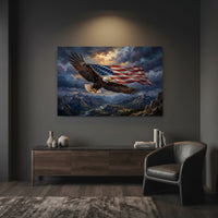 Majestic Bald Eagle American Flag Landscape Oil Painting Style Canvas Print - Mockup Display 12
