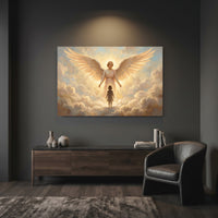 Serene Angel and Child Oil Painting Style Canvas Print Wall Art, Inspiring Divine Glow - Mockup Display 12