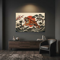 Japanese Ukiyo-e Tiger Art Print Canvas Wall Art, Cultural Statement Piece - Mockup Display 12