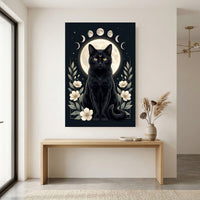 Mystical Black Cat Moon Phases Celestial Canvas Print Wall Art, Elegant Home Decor - Mockup Display 12