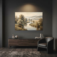 Serene Misty River Landscape Oil Painting Style Canvas Print Wall Art, Nature Decor - Mockup Display 12