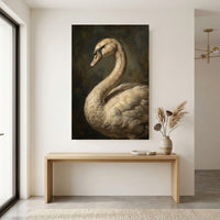 Graceful White Swan Oil Painting Style Canvas Print Wall Art, Elegant Wildlife Decor - Mockup Display 12
