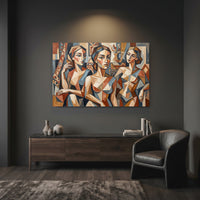 Cubist Three Women Portrait Canvas Print Wall Art, Abstract Gallery Style - Mockup Display 12