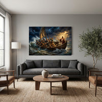 Jesus Christ Calming Storm Oil Painting Style Canvas Print Wall Art, Inspirational - Mockup Display 12
