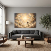 Jesus Walking on Clouds Oil Painting Style Canvas Print Wall Art, Spiritual Light - Mockup Display 12