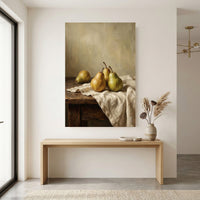 Rustic Pear Still Life Oil Painting Style Canvas Print Wall Art Kitchen Decor - Mockup Display 12