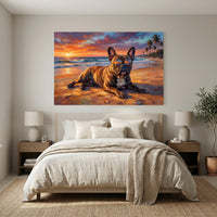French Bulldog Sunset Beach Oil Painting Style Canvas Print Wall Art, Vibrant - Mockup Display 12
