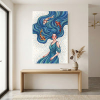 Mystical Water Maiden & Koi Fish Fantasy Canvas Print Wall Art, Serene Decor - Mockup Display 12