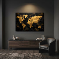 Textured Golden World Map Modern Abstract Canvas Print Wall Art, Elegant Decor - Mockup Display 12