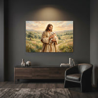 Jesus Christ Good Shepherd Oil Painting Style Canvas Print Wall Art, Spiritual Decor - Mockup Display 12