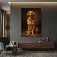 Elegant Golden Retriever Oil Painting Style Canvas Print Wall Art Classic - Mockup Display 12