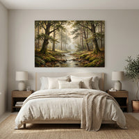 Serene Misty Forest Stream Realistic Canvas Print Wall Art, Nature Landscape Decor - Mockup Display 12