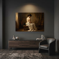 Contemplative Woman Draped Classical Oil Painting Style Canvas Print Wall Art for Serene Decor - Mockup Display 13