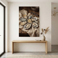Fresh Oysters with Lemon Oil Painting Style Canvas Print Wall Art for Kitchen - Mockup Display 12