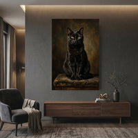 Elegant Black Cat Portrait Oil Painting Style Canvas Print Wall Art, Regal - Mockup Display 12