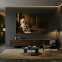 Classical Woman in Draped Gown Oil Painting Style Canvas Print Wall Art Serene - Mockup Display 13