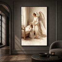 Guardian Angel Child Prayer Oil Painting Style Canvas Print Wall Art Divine - Mockup Display 13