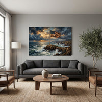 Dramatic American Flag on Rocky Coast Oil Painting Style Canvas Print Wall Art - Mockup Display 13